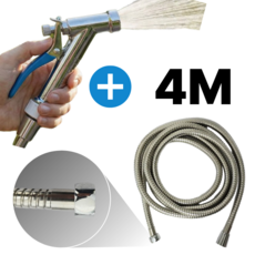 살림몰 아연 분사기 세트 물 스텐 호스 베란다 분사기 세차 욕실 청소, 실버(욕실 샤워기 나사산 수도꼭지 호스+아연분사기), 4m