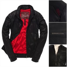 Superdry Muirs 騎士皮衣 黑色小牛皮 四季可穿 紅黑撞色 合身款, 1個