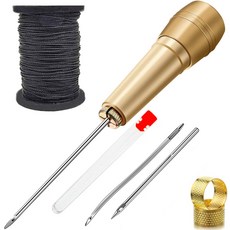 공예 도구 수리 키트 캔버스 가죽 재봉 송곳 바늘 나일론 코드 심블 01 White T... 1개, 03 Black Thread Set × 1개