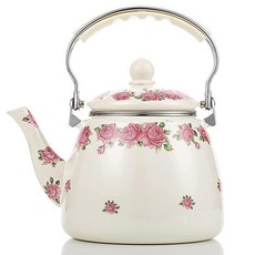 OLYTARU 2.6쿼트 에나멜 찻주전자 꽃무늬 대형 도자기 에나멜 찻주전자 스토브탑용 다채로운 물 차 주전자 소형 레트로 클래식 디자인style02 골든 핸들 13629, 아이보리