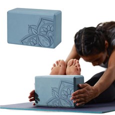 Gaiam 에센셜 요가 블록(2개 세트) - 요가 필라테스 명상을 위한 지지형 라텍스 프리 EVA 폼 부드러움 미끄럼 방지 표면 326766, 1 Block, Blue Shadow Point
