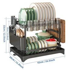2단 식기 건조대 주방 그릇 수납 랙 젓가락 칼 포크 물컵 보관 홀더, 02 B