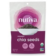 누티바 유기농 프리미엄 생 검은 치아 씨앗 6 온스 | USDA 유기농 비 GMO | Nutiva Organic Premium Chia Seeds Black 6 Ounc, 6온스(1팩), 1개, 170g