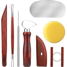 8PCS 스테인드 나무 도자기 조각 도구 목재 점토 청소 세트 성형 절단 트리밍 휠 공예 초보자 성인 학생용 세라믹 모델링, Stained Wood
