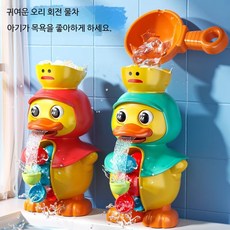 목욕놀이장난감 물놀이용 개구리 오리 물고기모형 신나는 물놀이 거품목욕 선물 욕조욕실용 안전한 디자인 0~2세 위한 재미있는 목욕시간, 1개, 귀여운 오리 회전 물차 숟가락 포함