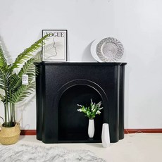 벽난로콘솔 벽 난로 조명 장식 조명 테이블 수납장, 블랙 90x20x80cm