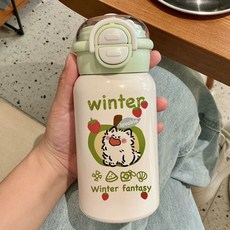 卡通可愛寶寶保溫杯 316不鏽鋼兒童吸管水杯學生水壺, 綠色 500ml, 1個