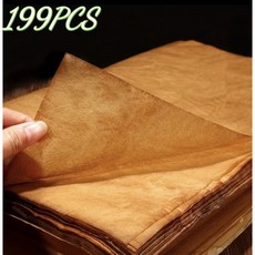199p 고급스러운 앤티크 빈티지 종이 식물 염료로 만든 반투명 수제 루스리프 찢어짐방지 캘리그라피 서예 공예용 종이 네추럴 색상 물감 가능 방안지, 199개, 전체 시트