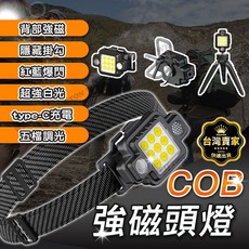 背部強磁超白光紅藍爆閃頭燈：多功能LED、鑰匙扣燈、應急磁吸燈, 1個, 工作燈