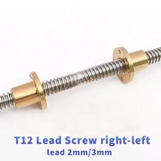리드 길이 T12 CNC 레스 100MM 프린터 12MM 나사 3D 너트 오른쪽 2MM 황동 스틸 왼쪽 600MM 스테, lead 2mm, 1개