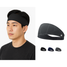 그로이 와이드 스포츠 헤어밴드 쿨맥스 원단 메쉬 소재 통기성, 1개, 딥네이비