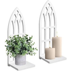 C 장식 캔들 스콘스 세트 수제 홀더 흰색 창문 모양의 나무 거실 침실 욕실 식당용 농가, white wood sconces-2