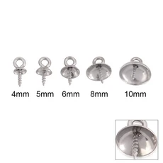 30pcs 스테인레스 스틸 비드 캡 걸쇠 후크 상단 DIY 매력 커넥터 쥬얼리 결과 액세서리, 06 4mm, 02 screw thread
