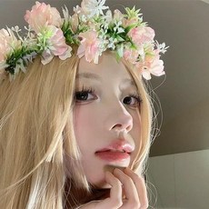 꽃화관 리본 헤어 액세서리 여행 사진 필수템 머리꽃 장식, 오렌지