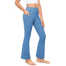 Yitoco 여아용 주머니가 있는 플레어 레깅스 하이 웨이스트 부츠컷 아동용 요가 팬츠 댄스 운동 운동용 벨 하의 스카이블루 12~13세, 14-15 Years