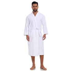 라투자 남성용 코튼 거즈 로브 포켓 포함 경량 목욕 가운, White, Medium