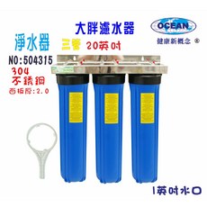 地下水處理淨水器 全戶水塔過濾器 20吋大胖三管 304不鏽鋼水濾水器, 1個