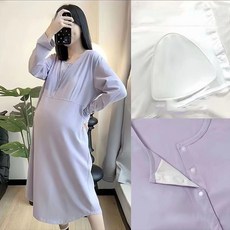 봄 가을 임산부 긴팔 잠옷 원피스 임부 순면 라운드넥 수유 원피스 편안한 홈웨어 JS