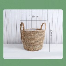 藤編花籃 編織收納籃 花盆套盆, 1個, 手編花籃 小:寬25cm 不含把手高21