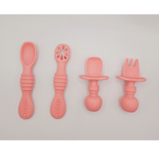 똑게육아 이유식 스푼 포크 세트 실리콘 아이주도 이유식 아기 스푼포크, 1세트, 코랄핑크(Coral Pink)