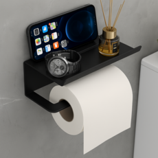 온리온라인 욕실 무타공 화장실 휴지걸이 접착식 폰거치대, 블랙, 1개