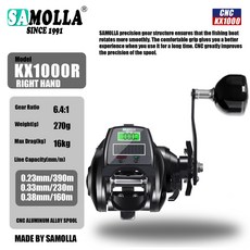 SAMOLLA 數顯水滴輪 寬體金屬底座 船釣路亞漁輪, 1個, KX1000黑色右手