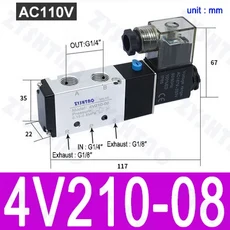 새제품 4v210-08 공압 전기 솔레노이드 밸브 5 방향 2 위치 제어 공기 가스 자기 DC12V AC220V AC110V, 04 4V210-08 AC110V, 05 with 6mm fittings, 1개