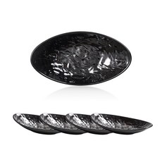 유포코리아 업소용 흑백멜라민 타원접시볼 28cm, 블랙, 5개