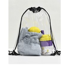 [PVC 투명 스트링백] 수영장 물놀이 해변 콘서트 방수 가방, 블랙