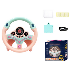 仿真方向盤玩具 副駕駛遊戲方向盤 汽車車上玩具 (台灣出貨), 1個, U型底座方向盤【粉色】