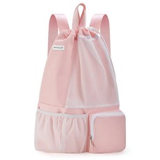 BAVELOE 젖은 주머니가 있는 수영 가방 해변 수영 스노클링 수영장 헬스장용 메시 드로스트링 백팩 여성 및 남성용 블랙. M 수영장 해변 및 수영 연습을, 핑크