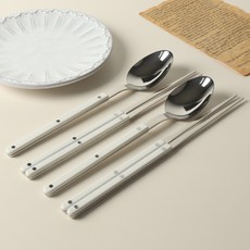 [파격사은품] 모니카 수저 2인세트, 2세트, 숟가락+젓가락, 화이트