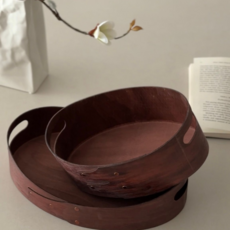 도르리 셰이커 트레이 우드 인테리어 오브제 바구니 차키 트레이 수납함 정리함, 브라운