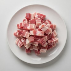 힐링미트 냉동 수입 순삼겹살 돼지고기 업소용 김치찌개 국거리용 깍뚝썰기, 2개, 500g