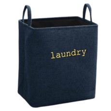 亞麻方形洗衣籃 洗衣籃 髒衣籃 棉麻收納籃 衣物玩具收納桶, 藍