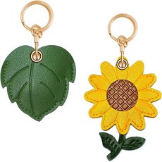캐치 온 2팩 가죽 열쇠고리 케이스 홀더 에어태그에 적합한 귀여운 카와이 액세서리, Maple-sunflower
