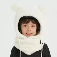 스노우보드헬멧커버 토끼 일체형 목도리 후드, 남성용 흰색(헬멧 착용 가능), 1개