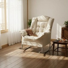 캠프밸리 듀얼힐링소파 2in1 1인용 흔들의자 스윙체어 낮잠 휴식 릴렉스 소파, 1개, 아이보리(스툴포함,쿠션미포함)