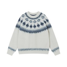 스타일닥터 니트 스웨터 남녀 공용 겨울 라운드넥 자카드 패턴 양모 혼합 스웨터 클래식 빈티지 따뜻하고 보온성 좋은