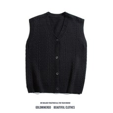 秋冬重磅潮流V領針織開衫馬甲 oversize 青少年潮男常規流行休閒百搭無袖毛衣馬甲外套