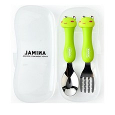 SPOONFORK 兒童動物餐具組 匙叉盒, 綠色青蛙MP297, 1個