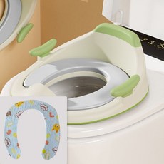 智能馬桶嬰兒童坐便圈男女寶寶專用加大號舒適坐便器, 柔軟坐墊綠色馬桶圈+長絨墊-適合智能普通