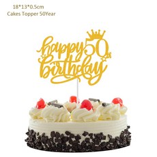 새로운 로즈 골드 생일 축하 케이크 토퍼 13일 16일 18일 21일 30일 40일 50세 성인 선물 파티 장식, Gold 50th, 1개