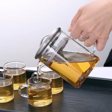 Liha不鏽鋼蓋過濾泡茶杯 防爆耐熱玻璃泡茶杯 家用辦公個人茶壺 泡茶煮茶壺, 400毫升壺帶4個100毫升杯子, 1個