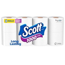 Scott 롤 당 1000장 화장지 8개 목욕 티슈, 1, 8