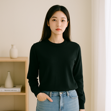 BLACK K7 여성 라운드넥 니트 슬림핏 데일리룩 기본 니트 긴팔 블랙 화이트