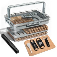 아마존평점4.5+ 미국출고 169734 CIGARLOONG 시가 휴미더 및 습도계가 있는 완전 투명 박스 커터 3개 삼나무 안감 3중 대용량 120개