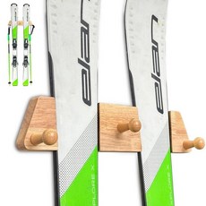 Tuiiopoli 나무 후크 3개가 있는 스키 랙 - 미니멀리스트 오크우드 스타일 스노우보드 벽 마운트 보관 손상 없는 모던 플로팅 디스플레이 행거 가정 차고용 롱보드 홀더 수