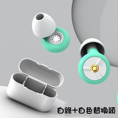 迷你降噪耳塞 睡眠耳塞 入耳式耳塞 小巧便攜 適用睡覺/辦公/學習/游泳 隔音耳塞 三種耳帽尺寸 生活防水耳塞 矽膠耳塞, 白綠+白色耳帽+收納盒, 1個