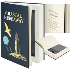 콤비네이션 락이 있는 대형 장식용 책 금고 27.9 x 19.1 x 2.7cm(10.82 x 7.67 x 1.77인치) 현금 전화 여권 귀중품을 위한 숨겨진 보관 전환, 블루 코스탈 하이드어웨이